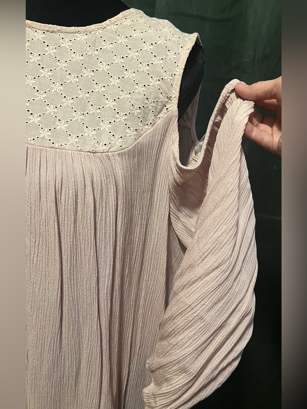 Knox Rose Dusty Mauve Eyelet Yoke Pleated Cold-Shoulder Top or Mini Dress
